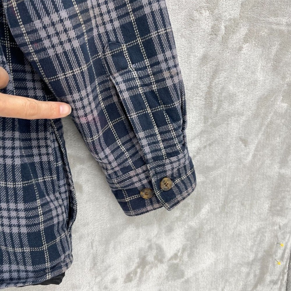 Levi's Blue Plaid Quilted Shacket Heavy Flannel Shirt Grunge Distressed - Picture 9 of 13